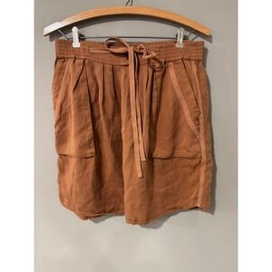 Maeve Anthropologie Linen Blend Paperbag Waist Cargo Skirt Rust Size Small